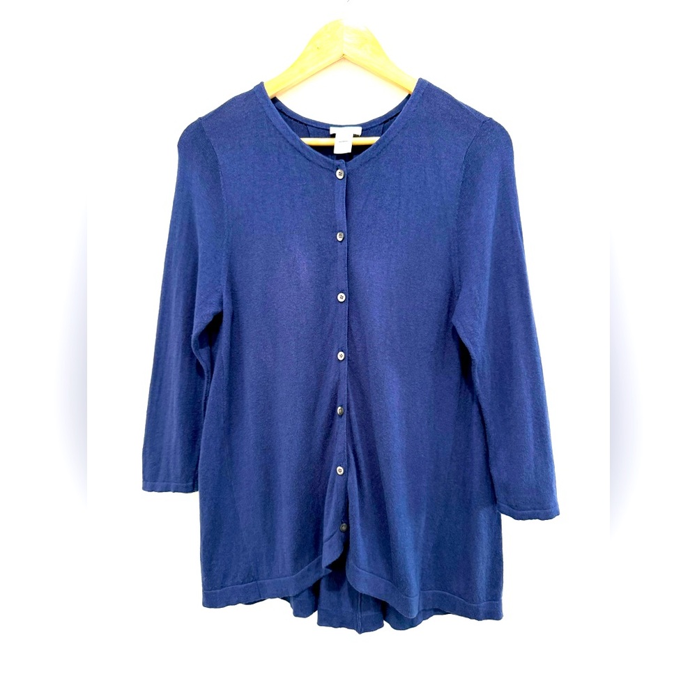J Jill Women’s Navy Blue Cotton Split Back Button Front Knit Top Cardigan Small